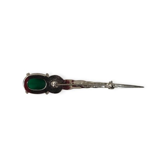 Vintage 80s Scottish Kilt Pin by DB Scotland, Silver tone metal with green stone - Picture 4 of 8